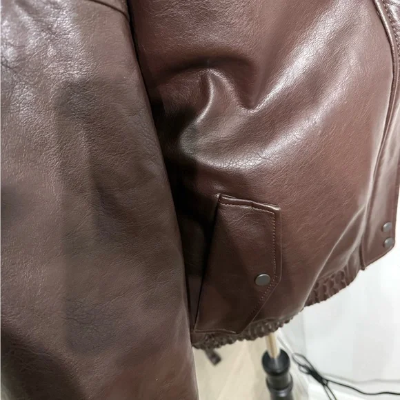 Abercrombie & Fitch Dark Brown Vegan Leather Jacket - Picture 6 of 12